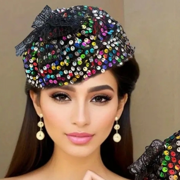 New Vintage look half cap headband Sequins lace - Picture 4 of 4